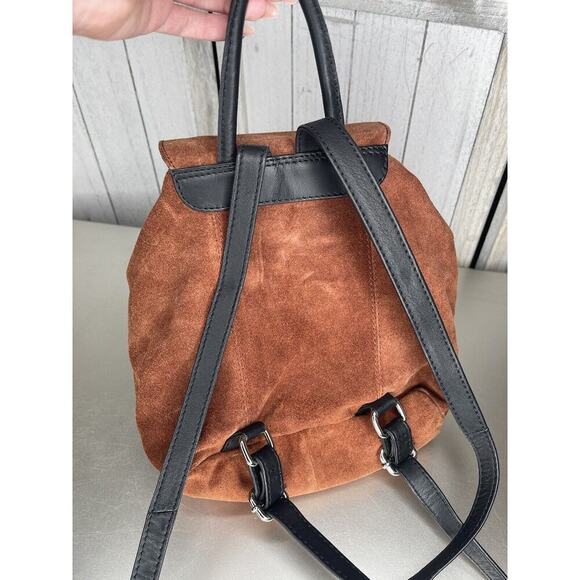  Womens Backpack Bag Purse Suede Brown Orange Drawstring Leather main image 6